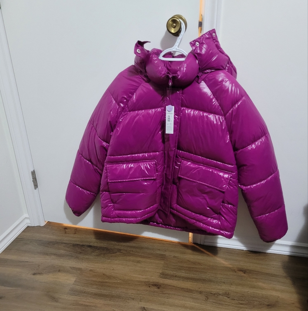 NO BOUNDARIES PUFFER JACKET WOMEN'S LARGE SHINY PINK NEW